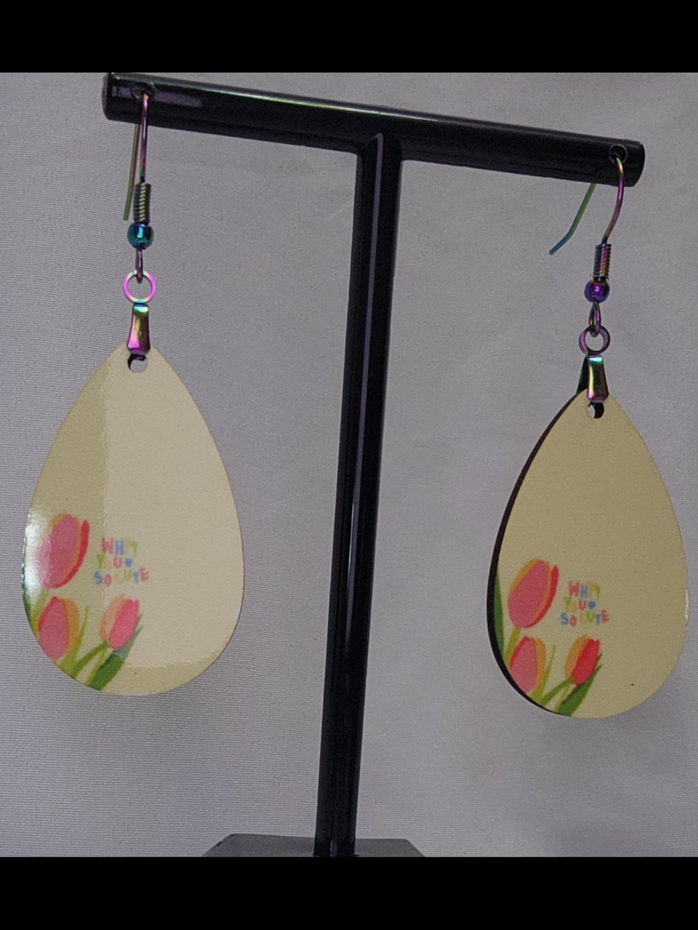 Why You So Cute? Tulip Print Dangle Earrings - Pink Tulip